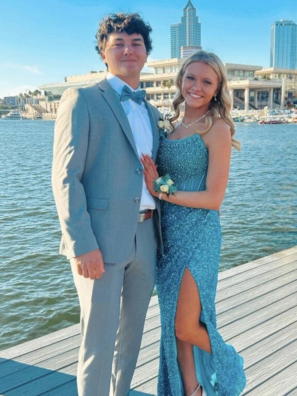 Strapless Mermaid Long Sequins Prom Dress With Split – Prom Dress by KissProm | Available at KissProm