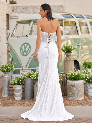 Strapless Mermaid Long Sequins Prom Dress With Split – Prom Dress by KissProm | Available at KissProm
