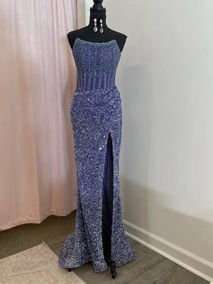 Strapless Mermaid Long Sequins Prom Dress With Split – Prom Dress by KissProm | Available at KissProm