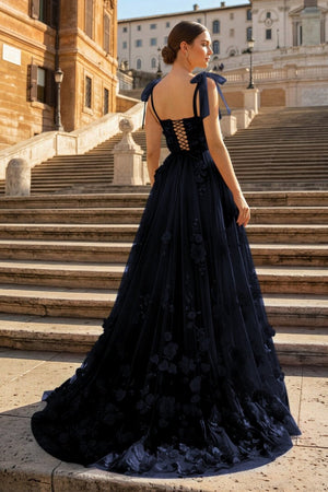 Scarlet Tulle A - line 3D Flower Long Prom Dress With Slit - KissProm