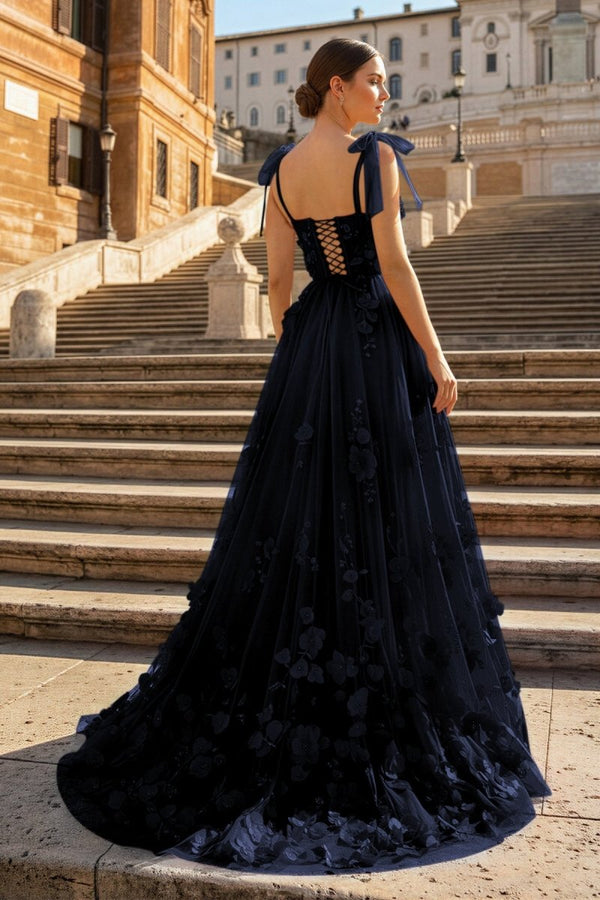 Scarlet Tulle A - line 3D Flower Long Prom Dress With Slit - KissProm