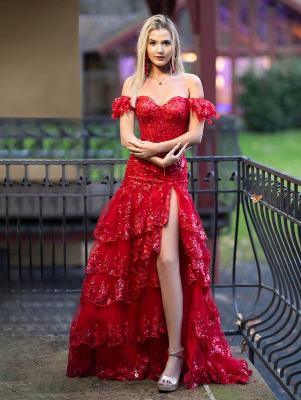 Sheath Off the Shoulder Long Lace Prom Dress (Lace-up Back) – Prom Dress by KissProm | Available at KissProm