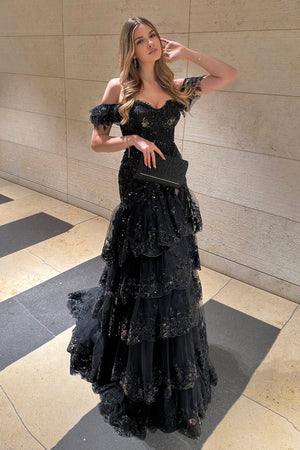 Sheath Off the Shoulder Long Lace Prom Dress (Lace-up Back) – Prom Dress by KissProm | Available at KissProm