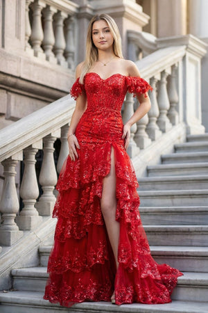 Sheath Off the Shoulder Long Lace Prom Dress (Lace-up Back) – Prom Dress by KissProm | Available at KissProm
