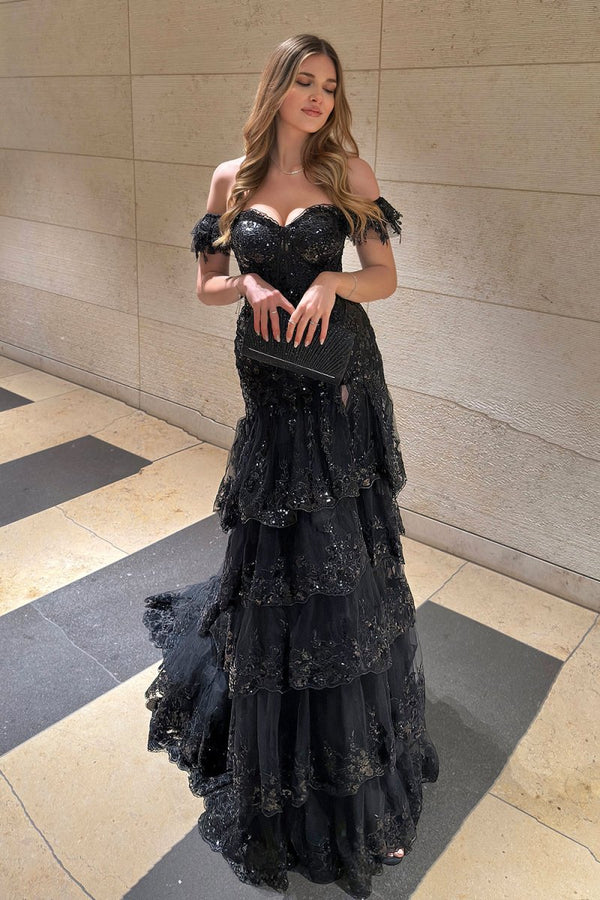 Sheath Off the Shoulder Long Lace Prom Dress (Lace-up Back) – Prom Dress by KissProm | Available at KissProm