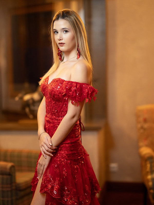 Sheath Off the Shoulder Long Lace Prom Dress (Lace-up Back) – Prom Dress by KissProm | Available at KissProm