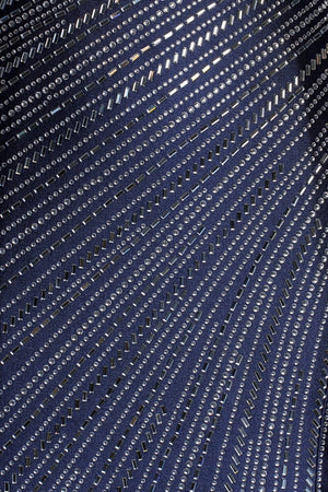 Navy Blue Spaghetti Straps Mermaid Satin Long Prom Dresses With Beading - KissProm