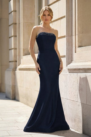 Fuchsia Strapless Mermaid Satin Long Prom Dresses With Beading - KissProm