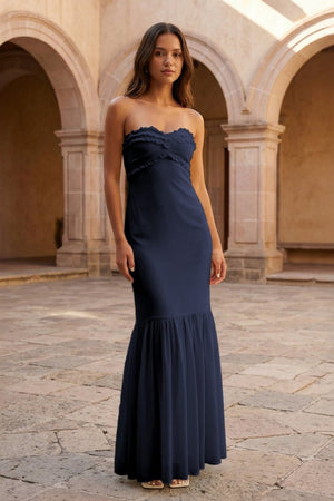 Yellow Strapless Sheath Chiffon Long Prom Dresses With Ruffles – Prom Dress by KissProm | Available at KissProm