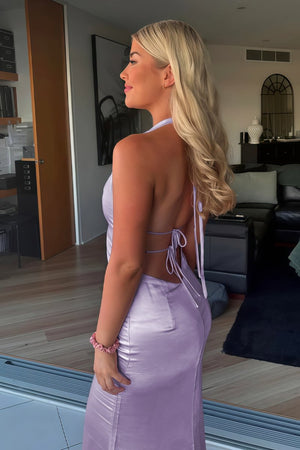 Yellow - Halter Deep V Neck Satin Sheath Backless Long Prom Dresses – Prom Dress by KissProm | Available at KissProm