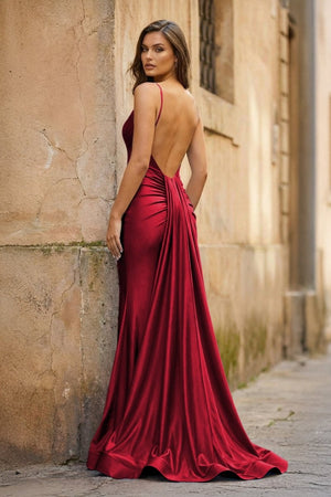 Blue Spaghetti Straps Mermaid Satin Backless Long Prom Dress - KissProm