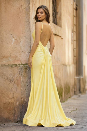 Blue Spaghetti Straps Mermaid Satin Backless Long Prom Dress - KissProm