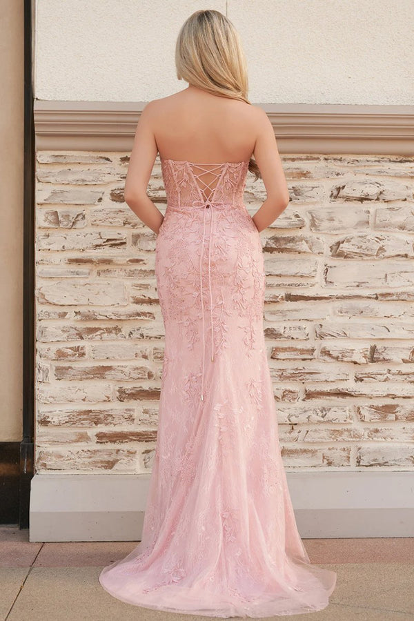 Mermaid Strapless Corset Lace Prom Dress with Slit – Prom Dress by KissProm | Available at KissProm