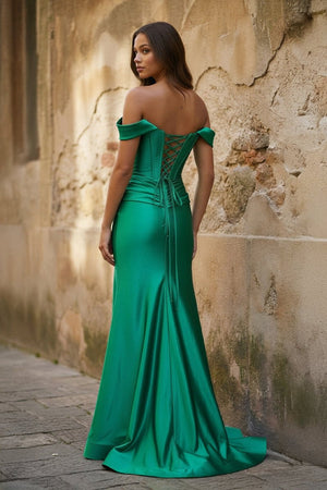 Off the Shoulder Royal Blue Prom Dress with Train - KissProm