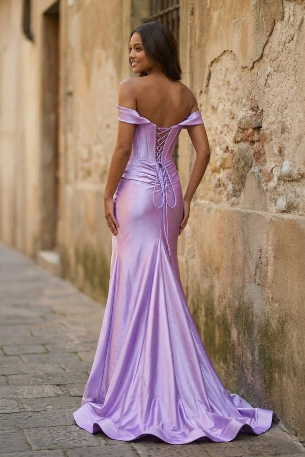 Off the Shoulder Royal Blue Prom Dress with Train - KissProm