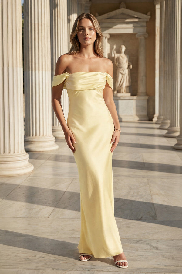 Off the Shoulder Coral Mermaid Satin Long Party Dress – Prom Dresses by KissProm | Available at KissProm