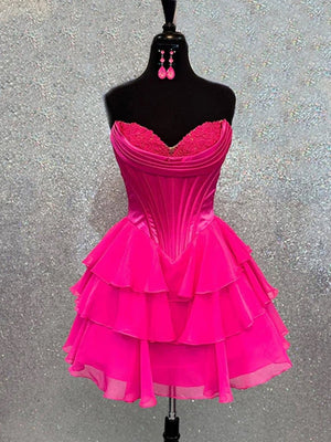 Fuchsia - A-Line Sweetheart Corset Ruffle Homecoming & Cocktail Dresses With Applique – Homecoming Dress by KissProm | Available at KissProm