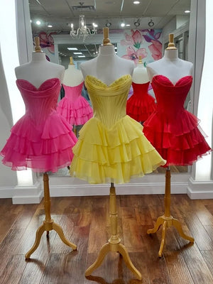 Fuchsia - A-Line Sweetheart Corset Ruffle Homecoming & Cocktail Dresses With Applique – Homecoming Dress by KissProm | Available at KissProm