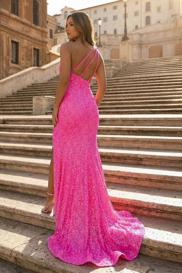 Mermaid One - Shoulder Sequins Prom Dress With Tassels - KissProm