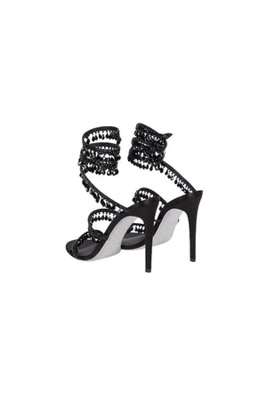 Open Toe Ankle Wrap Beaded Crystal Stiletto Heels - KissProm
