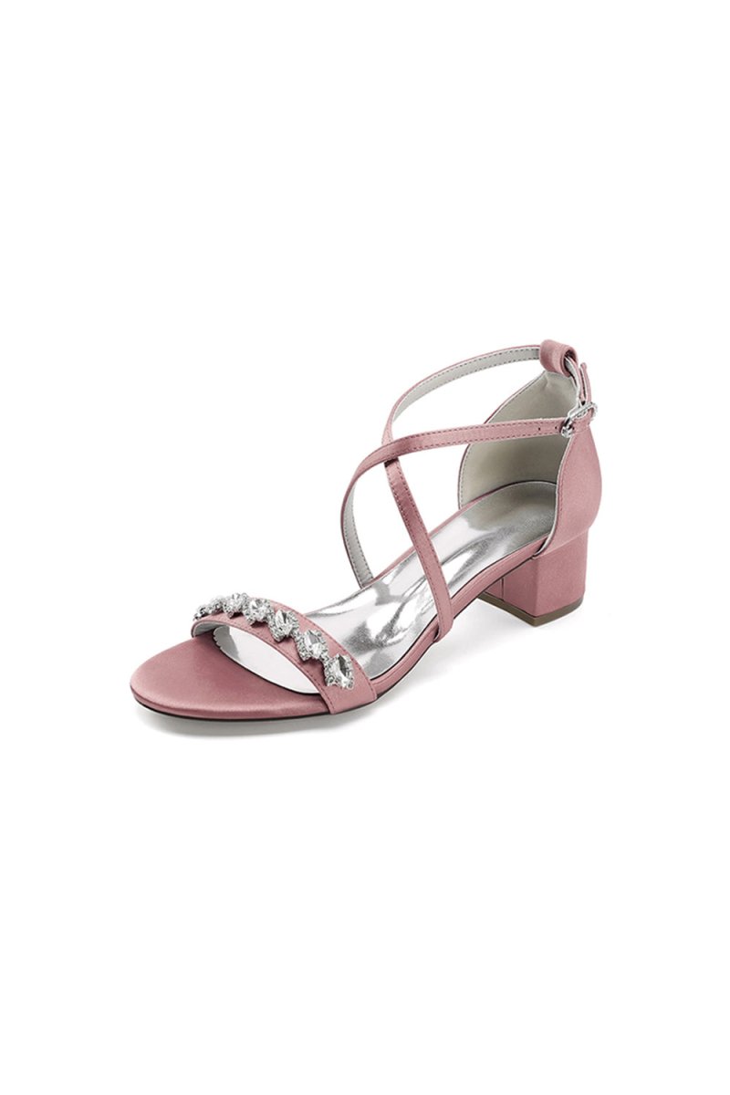 Open Toe Crystal Hollow Out Chunky Heels - KissProm