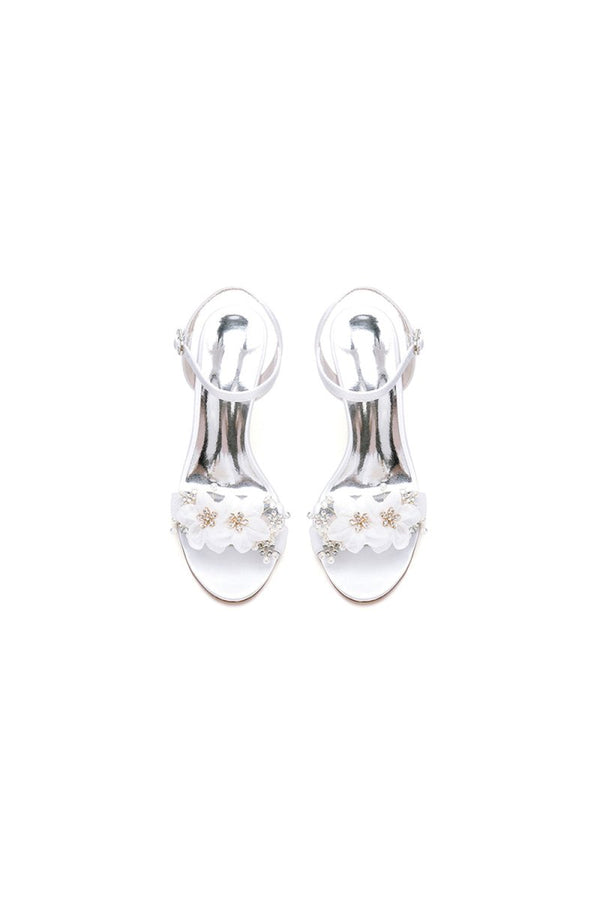 Open Toe Floral Beading Stiletto Heels - KissProm
