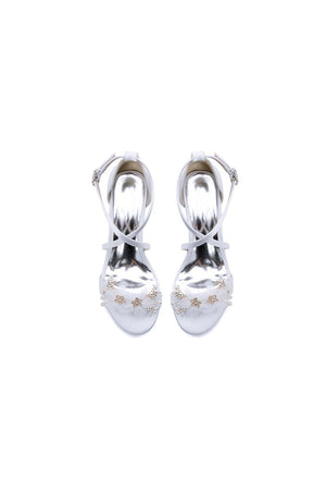Open Toe Hollow Out Chunky Heels with Flowers - KissProm