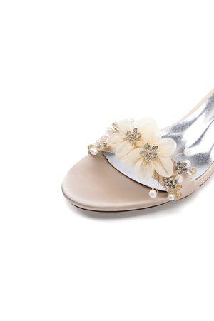 Open Toe Hollow Out Chunky Heels with Flowers - KissProm