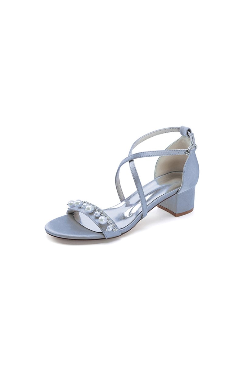 Open Toe Pearl Hollow Out Chunky Heels - KissProm
