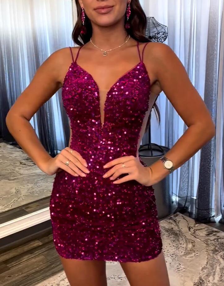 Paisley |Sheath Fuchsia Sequin Homecoming Dress