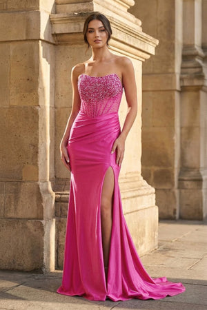 Strapless Mermaid Beaded Long Prom Dress With Slit - KissProm