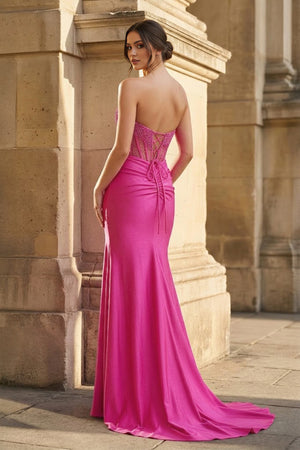 Strapless Mermaid Beaded Long Prom Dress With Slit - KissProm