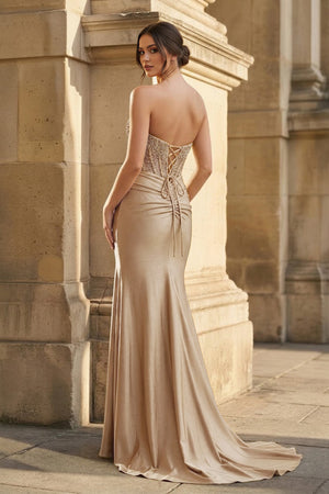 Strapless Mermaid Beaded Long Prom Dress With Slit - KissProm