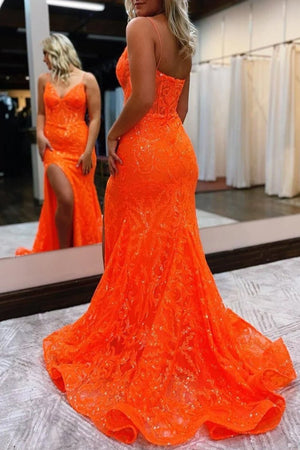 Mermaid Spaghetti Straps Sequined Lace Prom Dress – Prom Dress by KissProm | Available at KissProm