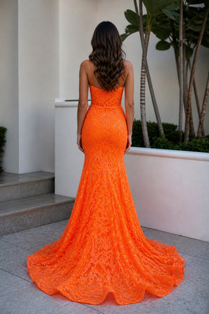 Mermaid Spaghetti Straps Sequined Lace Prom Dress