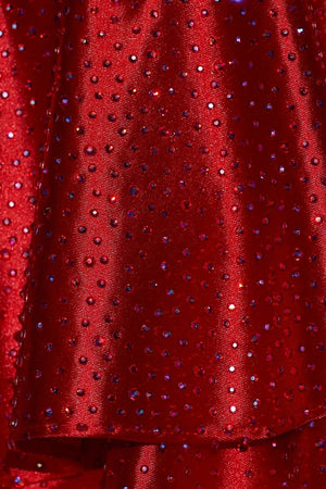 Red Halter Mermaid Satin Beaded Long Formal Prom Dresses With Ruffles - KissProm