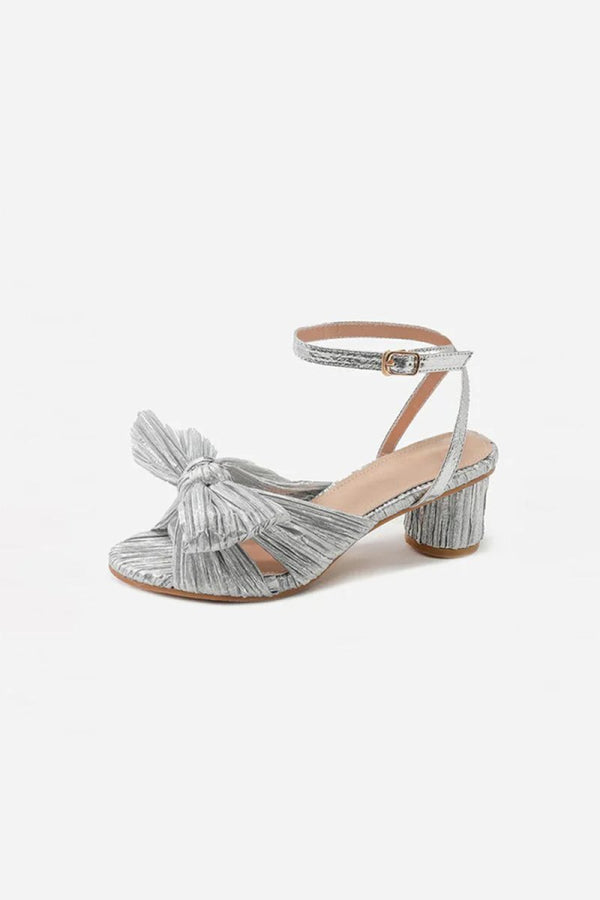 Outdoor Satin Peep Toe Chunky Heel Shoes With Buckle Bowknot - KissProm