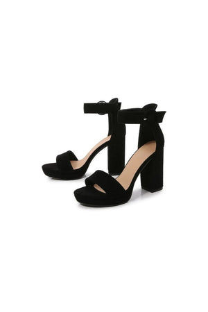 Outdoor Suede Peep Toe Chunky Heel Shoes With Buckle Ankle Strap - KissProm