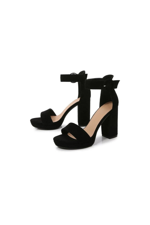 Outdoor Suede Peep Toe Chunky Heel Shoes With Buckle Ankle Strap - KissProm