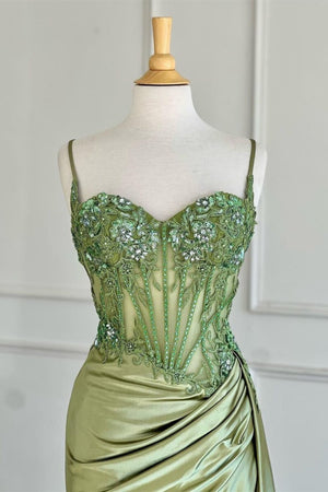 Silver Spaghetti Straps Mermaid Appliqued Prom Dress With Split – Prom Dress by KissProm | Available at KissProm