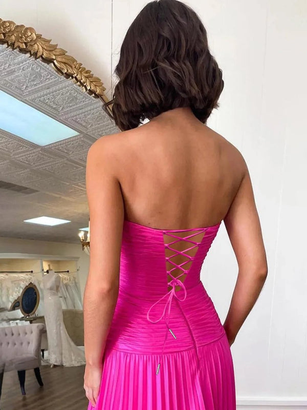 Paolaine | Fuchsia - A - Line Sweetheart Cutout Pleated Chiffon Homecoming Dresses - KissProm