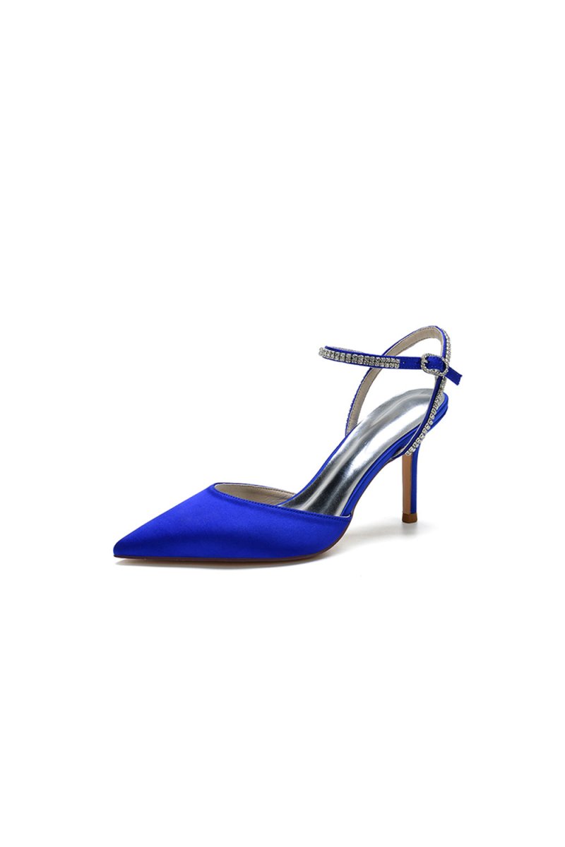 Party Crystal Strap Pointed Toe Satin Stiletto Heels - KissProm