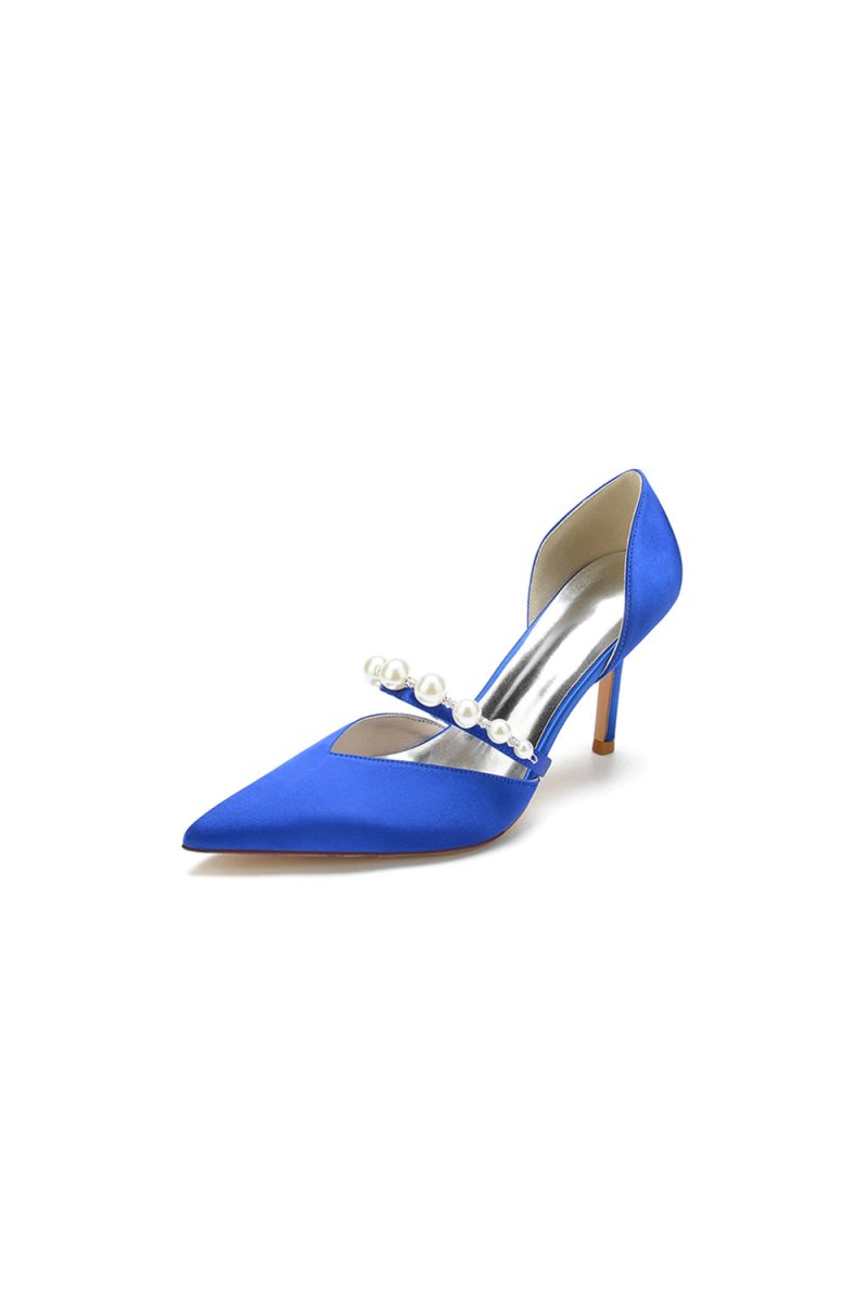 Party Pearl Strap Pointed Toe Satin High Heels - KissProm