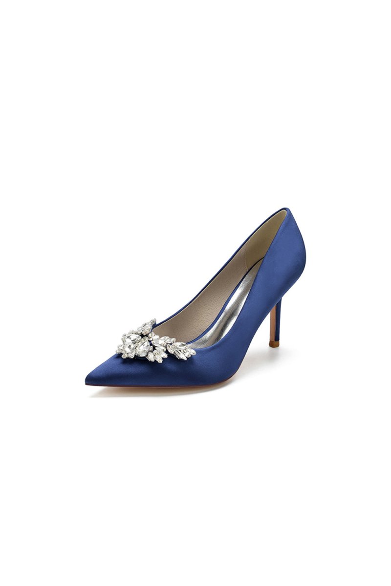 Party Pointed Toe Crystal Satin High Heels - KissProm
