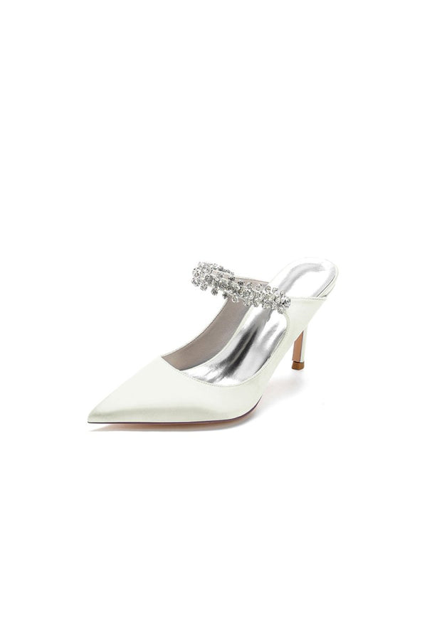 Party Pointed Toe Crystal Strap High Heels - KissProm