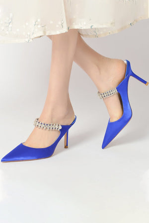 Party Pointed Toe Crystal Strap High Heels - KissProm