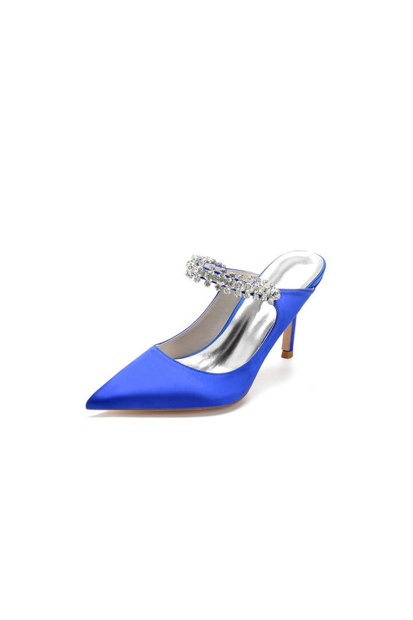 Party Pointed Toe Crystal Strap High Heels - KissProm