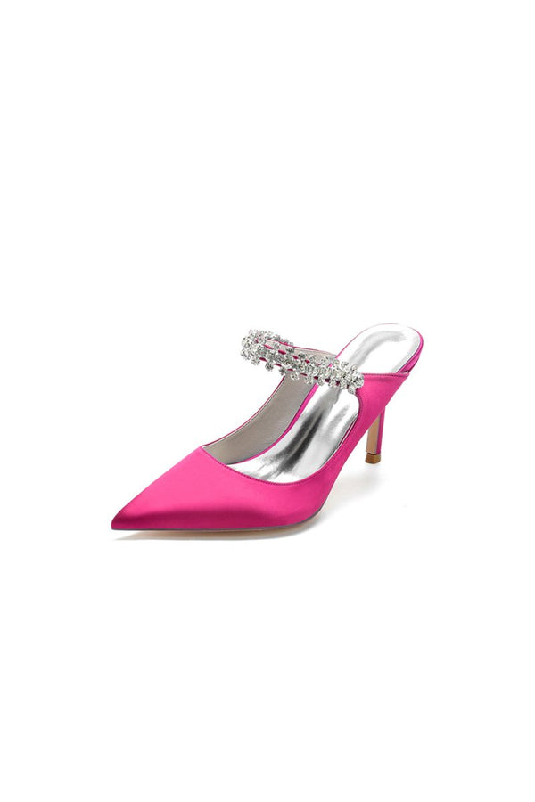 Party Pointed Toe Crystal Strap High Heels - KissProm