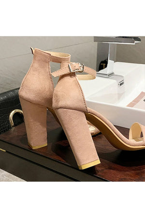 Party Suede Peep Toe Chunky Heel Evening Shoes With Buckle Ankle Strap