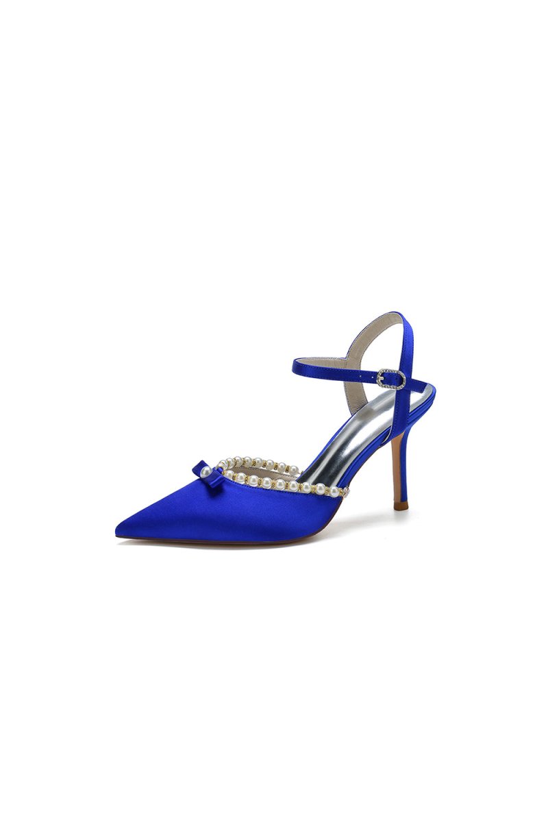 Pearl Cocktail Pointed Toe Buckle Strap Heels - KissProm